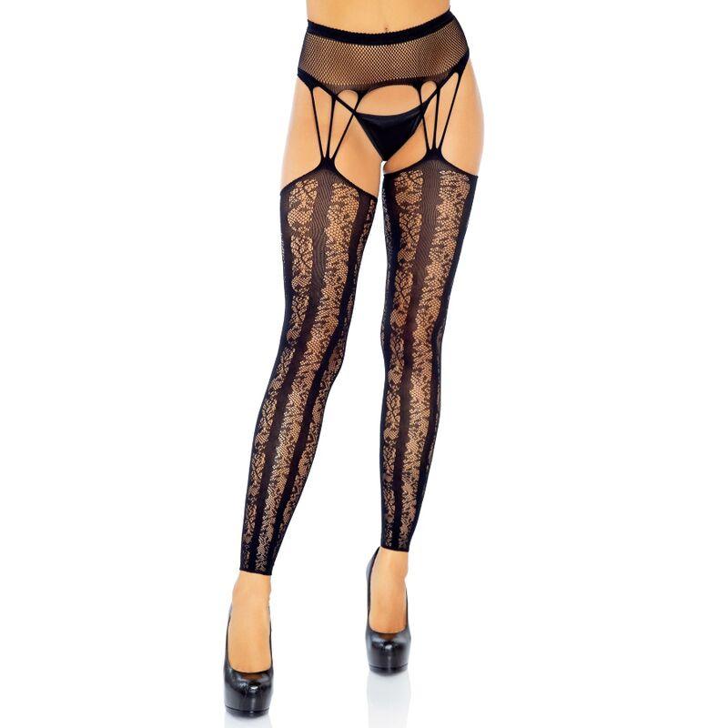 LEG AVENUE - FOOTLESS STOCKINGS WITH GARTER ONE SIZE