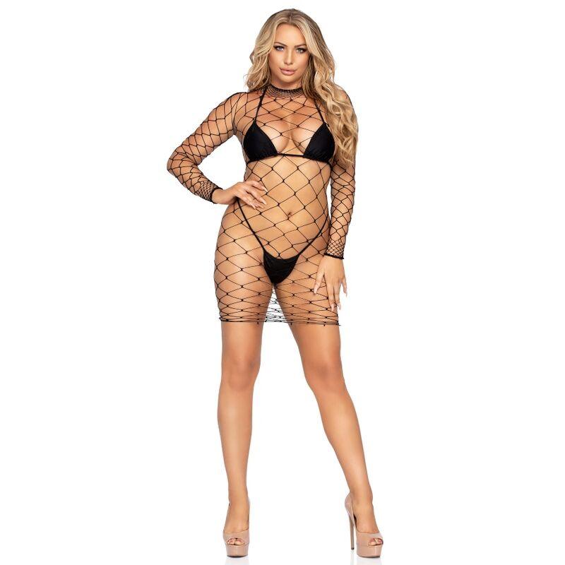 LEG AVENUE - NETWORK MINI DRESS WITH LONG SLEEVES ONE SIZE