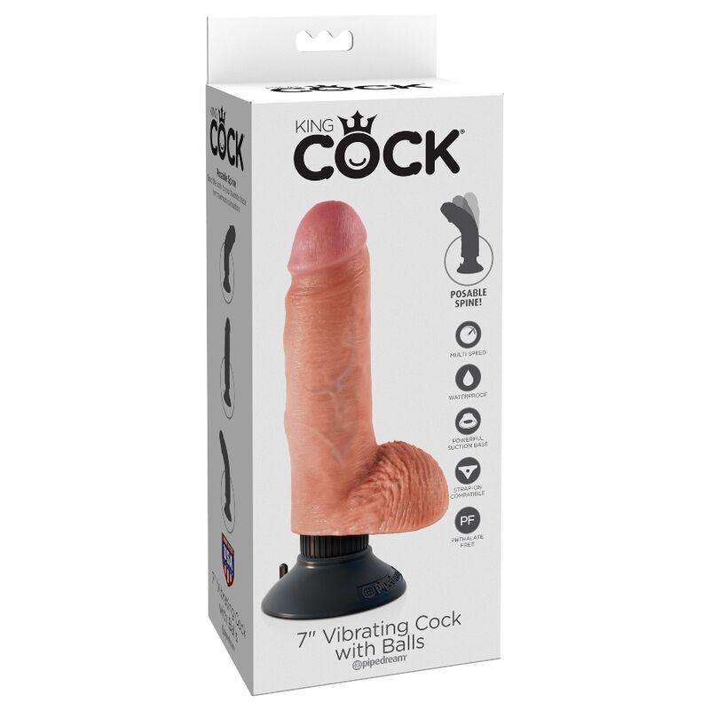 KING COCK - DILDO VIBRADOR CON TESTICULOS 17.78 CM NATURAL - Sensuana.es