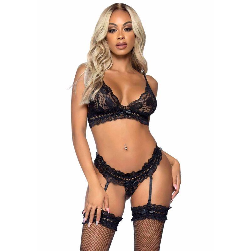 LEG AVENUE - THREE PIECE LACE SET ONE SIZE - BLACK