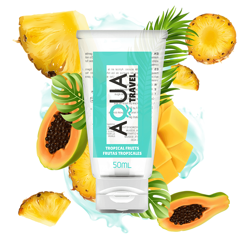 AQUA TRAVEL - LUBRICANTE BASE AGUA SABOR FRUTAS TROPICALES - 50 ML - Sensuana.es