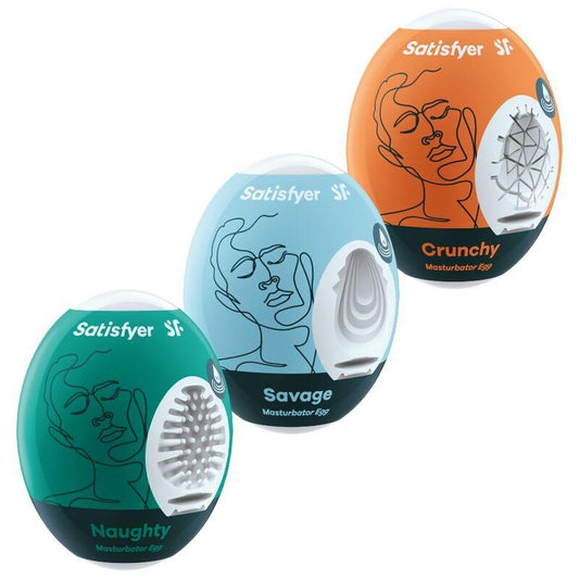 SATISFYER - 3 HUEVOS MASTURBADORES NAUGHTY, SAVAGE & CRUNCHY - Sensuana.es