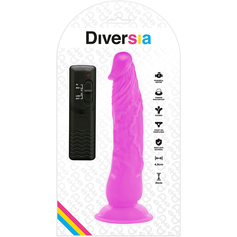 DIVERSIA - DILDO FLEXÍVEL COM VIBRAÇÃO LILÁS 21 CM -O- 4,9 CM