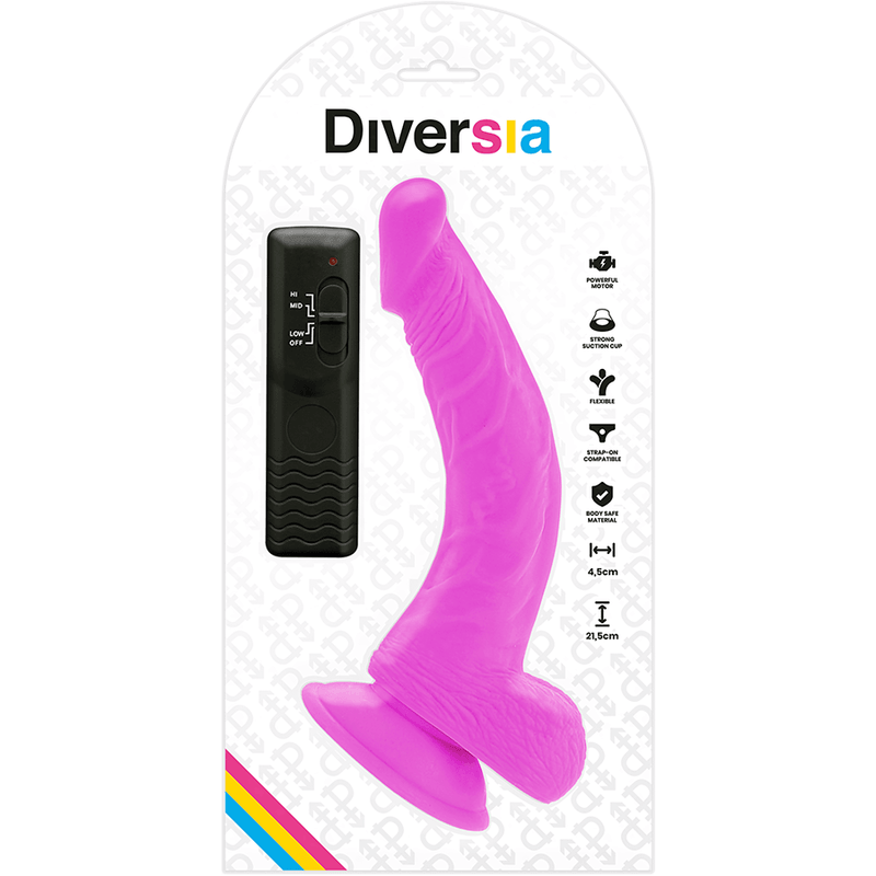 DIVERSIA - DILDO FLEXÍVEL COM VIBRAÇÃO LILÁS 21,5 CM -O- 4,5 CM