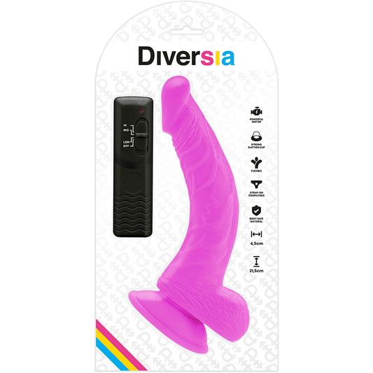 DIVERSIA - DILDO FLEXIBLE CON VIBRACION LILA 21.5 CM -O- 4.5 CM - Sensuana.es