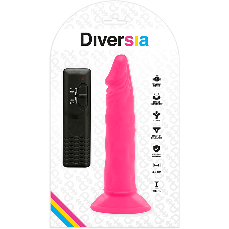 DIVERSIA - DILDO FLEXIBLE CON VIBRACION ROSA 23 CM -O- 4.3 CM - Sensuana.es