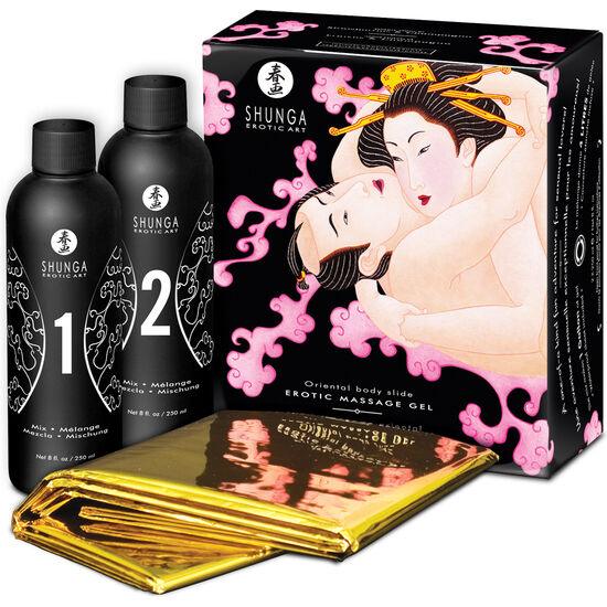 SHUNGA - GEL DE MASAJE EROTICO CUERPO A CUERPO ORIENTAL FRESAS Y CAVA - Sensuana.es