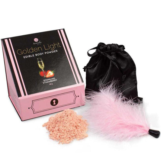 SECRETPLAY - GOLDEN LIGHT KIT POLVOS COMESTIBLES Y PLUMA FRESAS & CAVA - Sensuana.es