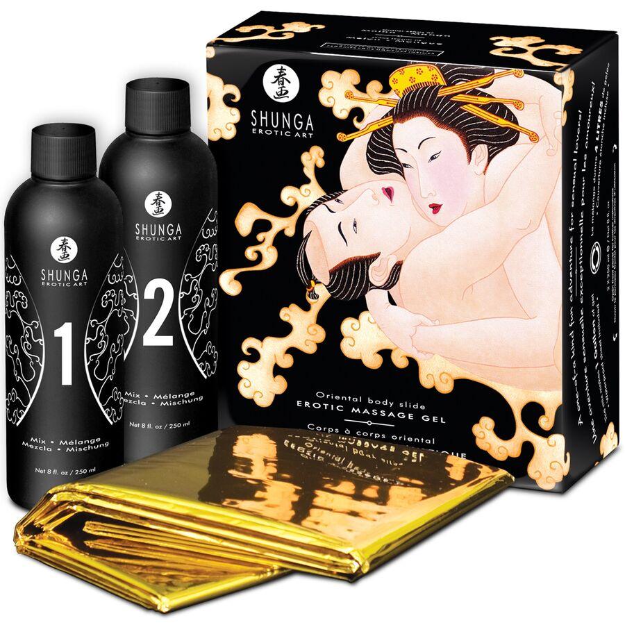 SHUNGA - GEL DE MASAJE EROTICO CUERPO A CUERPO ORIENTAL MELON MANGO - Sensuana.es