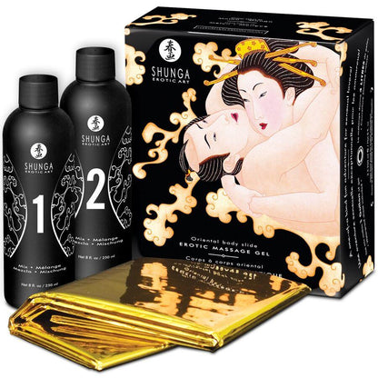 SHUNGA - GEL DE MASAJE EROTICO CUERPO A CUERPO ORIENTAL MELON MANGO - Sensuana.es