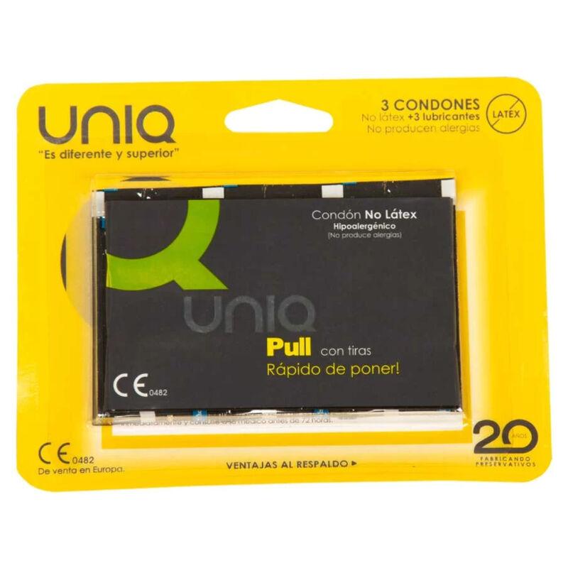 UNIQ - PULL PRESERVATIVOS CON TIRAS SIN LATEX 3 UNIDADES - Sensuana.es