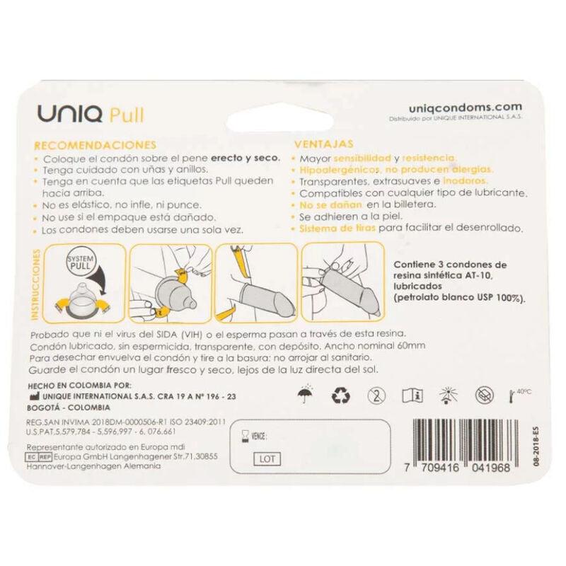 UNIQ - PULL PRESERVATIVOS CON TIRAS SIN LATEX 3 UNIDADES - Sensuana.es