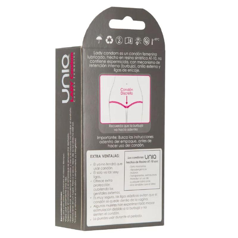 UNIQ -  LADY CONDOM PRESERVATIVOS FEMENINOS CON LIGUERO SIN LATEX 3 UNIDADES - Sensuana.es