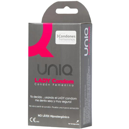 UNIQ -  LADY CONDOM PRESERVATIVOS FEMENINOS CON LIGUERO SIN LATEX 3 UNIDADES - Sensuana.es