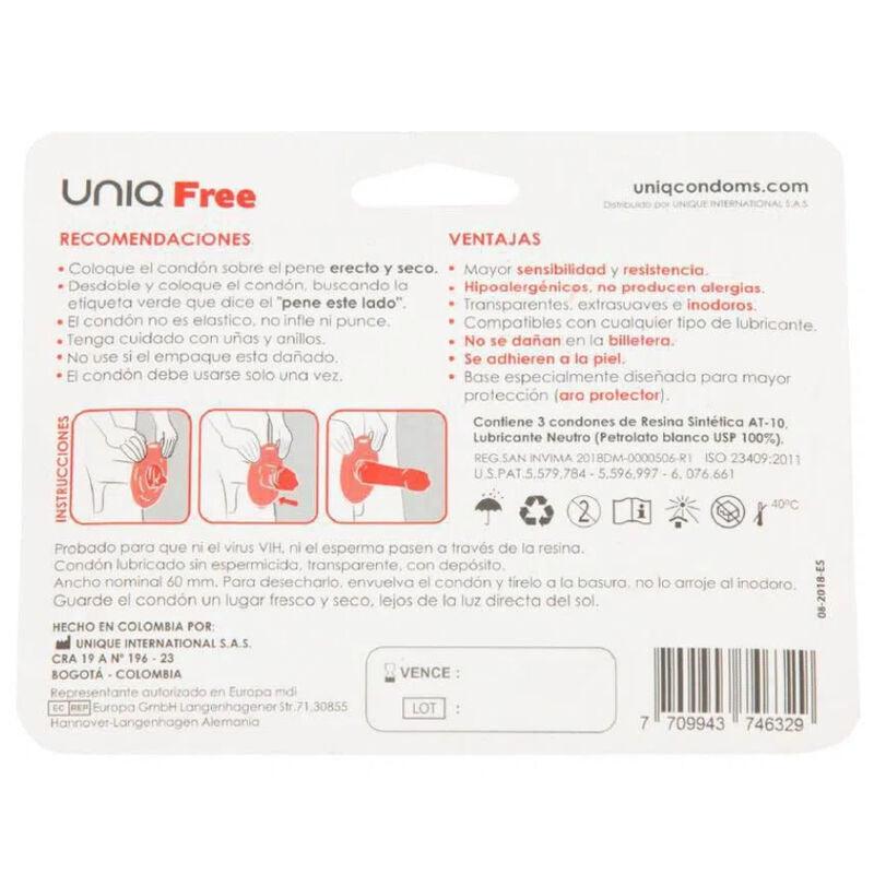 UNIQ - FREE PRESERVATIVOS CON ARO PROTECTOR SIN LATEX 3 UNIDADES - Sensuana.es