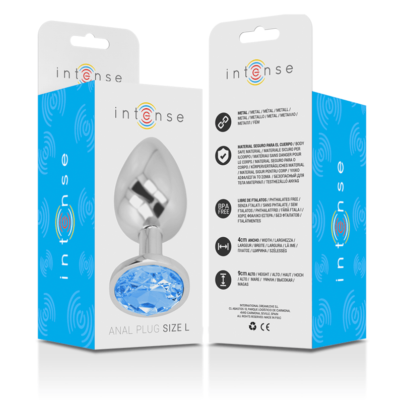 INTENSE - PLUG ANAL METAL ALUMINIO CON CRISTAL AZUL TALLA L - Sensuana.es