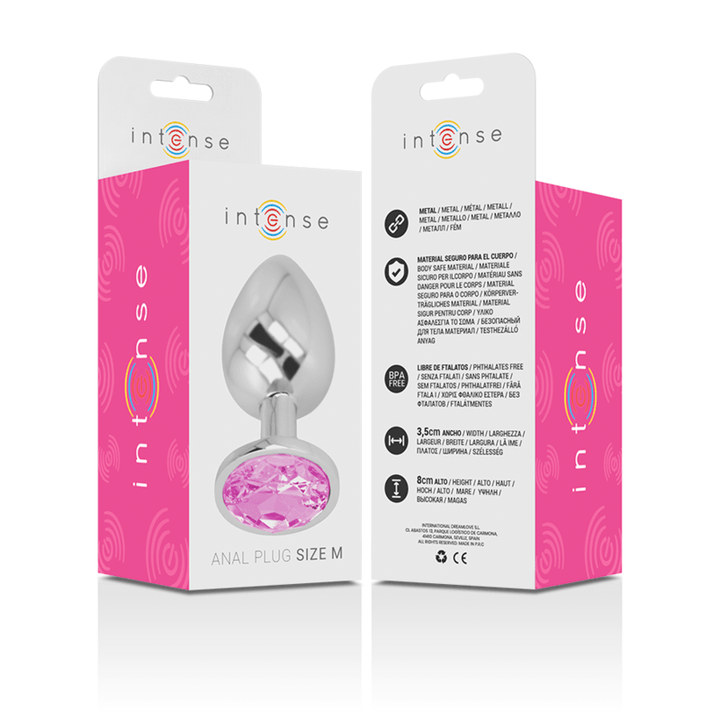 INTENSE - PLUG ANAL METAL ALUMINIO CON CRISTAL ROSA TALLA M - Sensuana.es