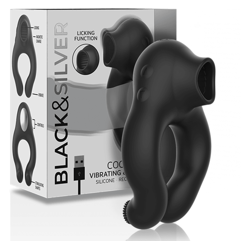 BLACK&SILVER - ANILLO VIBRADOR SILICONA 3 MOTORES RECARGABLE NEGRO - Sensuana.es