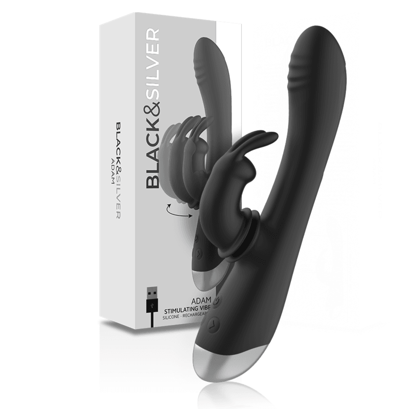 BLACK&SILVER - DJ. ADAM ESTIMULADOR RABBIT SILICONA RECARGABLE NEGRO - Sensuana.es