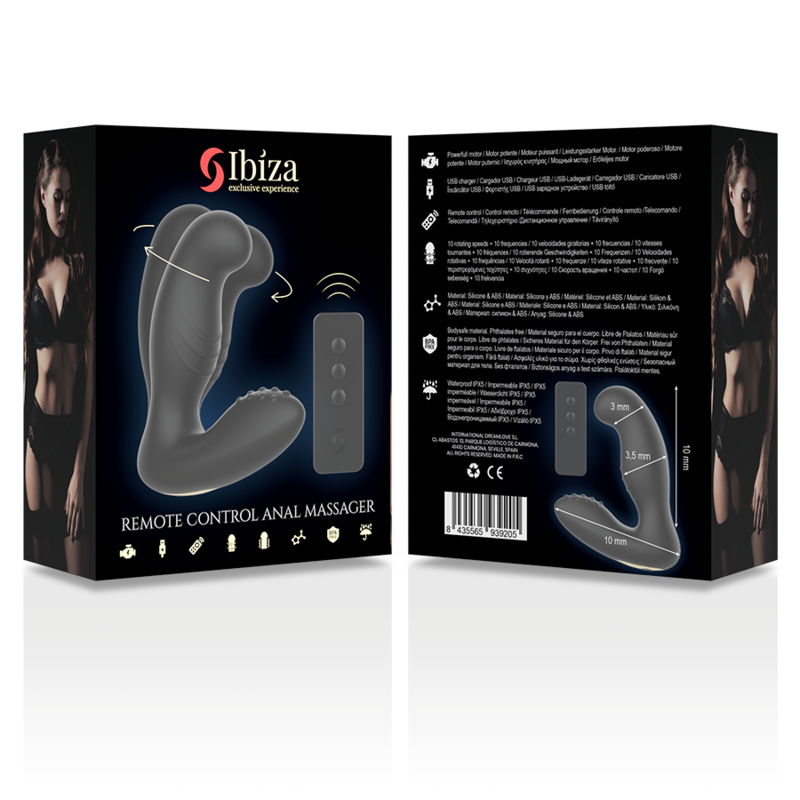 IBIZA - MASAJEADOR ANAL ROTACION Y VIBRACION CONTROL REMOTO 10 x 3.5 CM - Sensuana.es