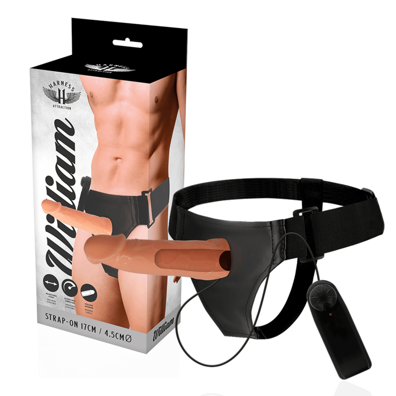 HARNESS ATTRACTION - WILLIAN HOLLOW RNES WITH VIBRATOR 17 CM -OR- 4.5 CM