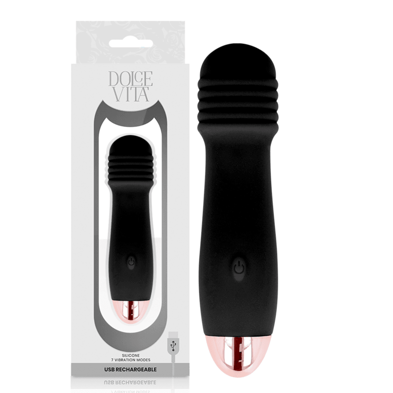 DOLCE VITA - THREE BLACK RECHARGEABLE VIBRATOR 7 SPEEDS