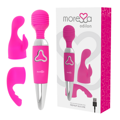 MORESSA - ODILON WAND POTENTE MOTOR MAS DOS CABEZALES PREMIUM SILICONE RECARGABLE - Sensuana.es