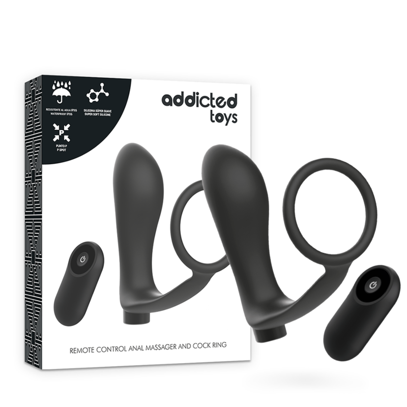 ADDICTED TOYS - RECHARGEABLE BLACK REMOTE CONTROL PENIS RING WITH ANAL PLUG