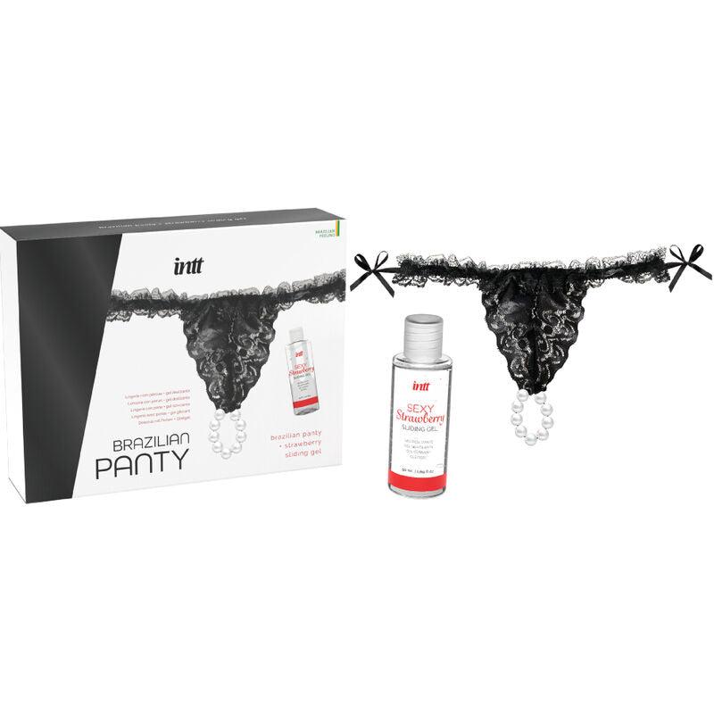 INTT RELEASES - PANTY BRASILEÑA NEGRA CON PERLAS Y GEL LUBRICANTE 50 ML - Sensuana.es