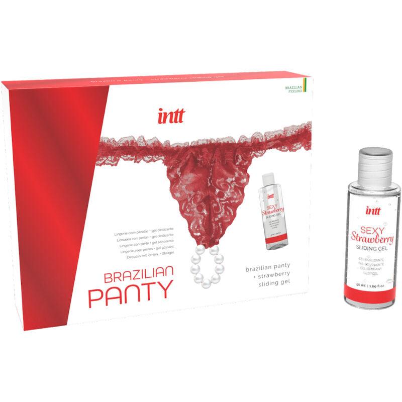 INTT RELEASES - PANTY BRASILEÑO ROJA CON PERLAS Y GEL LUBRICANTE 50 ML - Sensuana.es