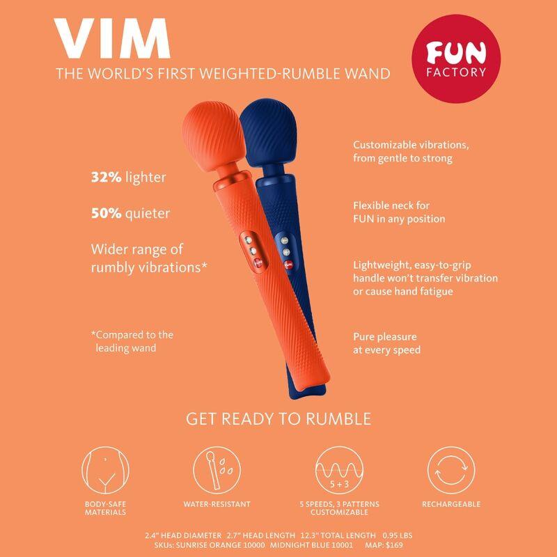 FUN FACTORY - VIM WAND RUMBLE VIBRADOR RECARGABLE SILICONA AZUL MEDIANOCHE - Sensuana.es