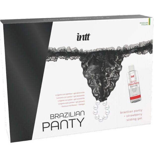 INTT RELEASES - PANTY BRASILEÑA NEGRA CON PERLAS Y GEL LUBRICANTE 50 ML - Sensuana.es