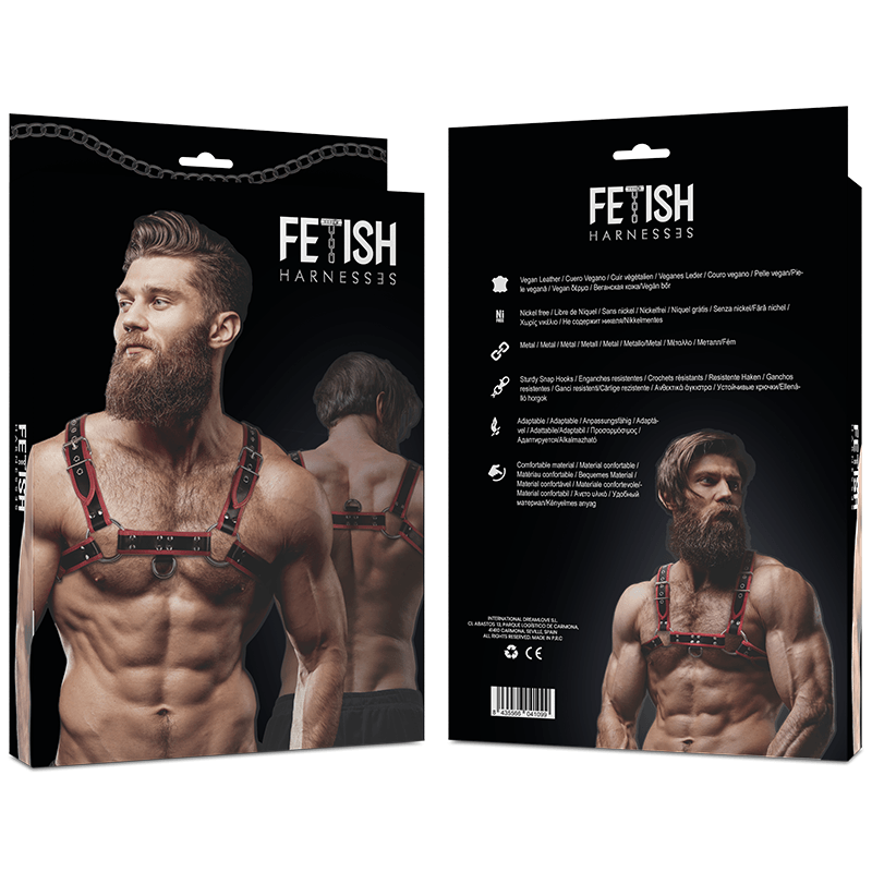 FETISH SUBMISSIVE ATTITUDE - ARNÉS ECOPIEL PECHO HOMBRE NEGRO/ROJO - Sensuana.es