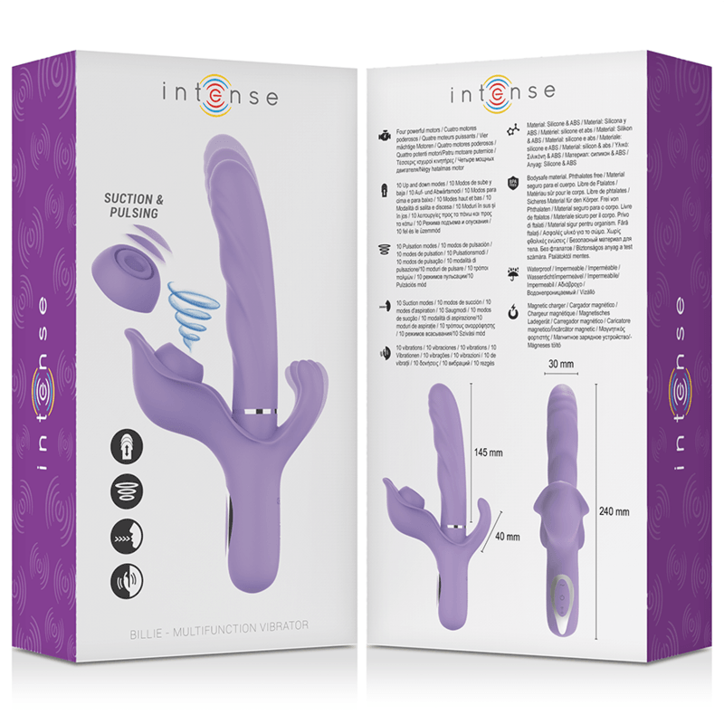 INTENSE - BILLIE VIBRADOR MULTIFUNCIÓN RECARGABLE SUCCIONADOR CON PULSADOR MORADO - Sensuana.es