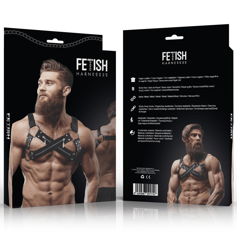 FETISH SUBMISSIVE ATTITUDE - ARNÉS BULLDOG AJUSTABLE NEOPRENO PECHO CRUZADO CON CREMALLERAS HOMBRE - Sensuana.es