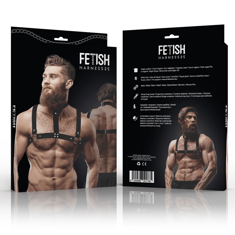 FETISH SUBMISSIVE ATTITUDE - ARNÉS AJUSTABLE ECOPIEL PECHO CON COLLAR HOMBRE - Sensuana.es