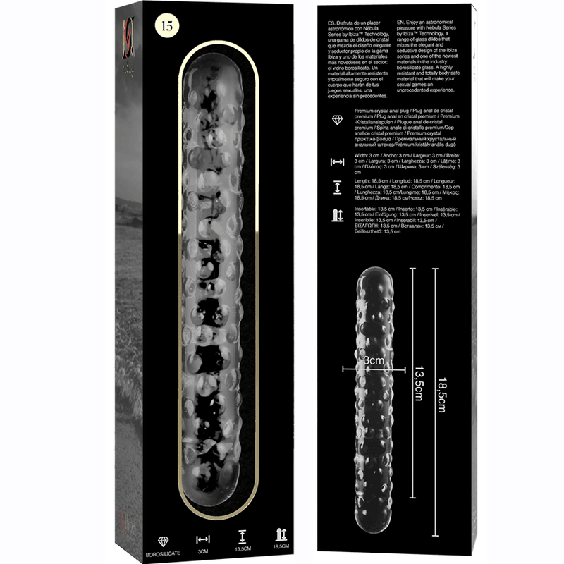 NEBULA SERIES BY IBIZA - MODELO 15 DILDO CRISTAL BOROSILICATO TRANSPARENTE 18.5 CM -O- 3 CM - Sensuana.es