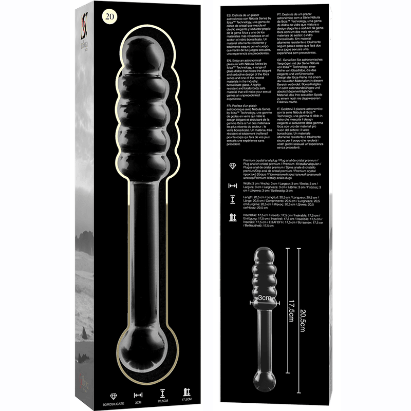 NEBULA SERIES BY IBIZA - MODELO 20 DILDO CRISTAL BOROSILICATO TRANSPARENTE 20.5 CM -O- 3 CM - Sensuana.es