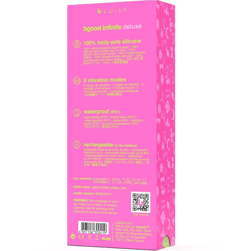 B SWISH - BGOOD INFINITE DELUXE VIBRADOR RECARGABLE SILICONA ROSA - Sensuana.es