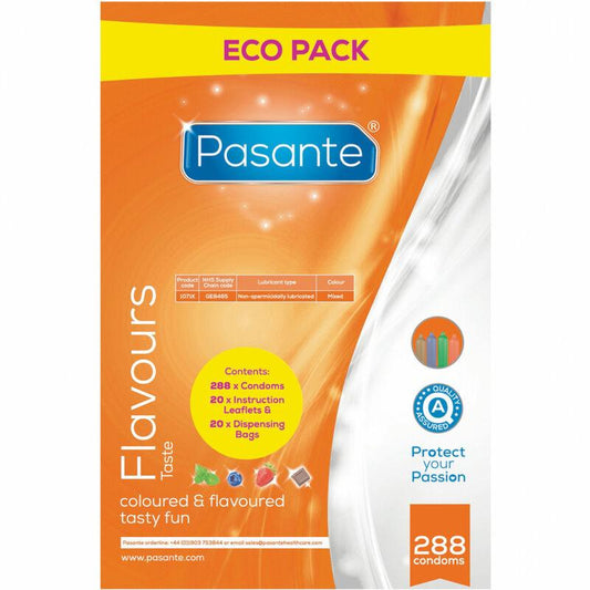 PASANTE - PRESERVATIVO ECO PACK SABORES BOLSA 288 UNIDADES - Sensuana.es