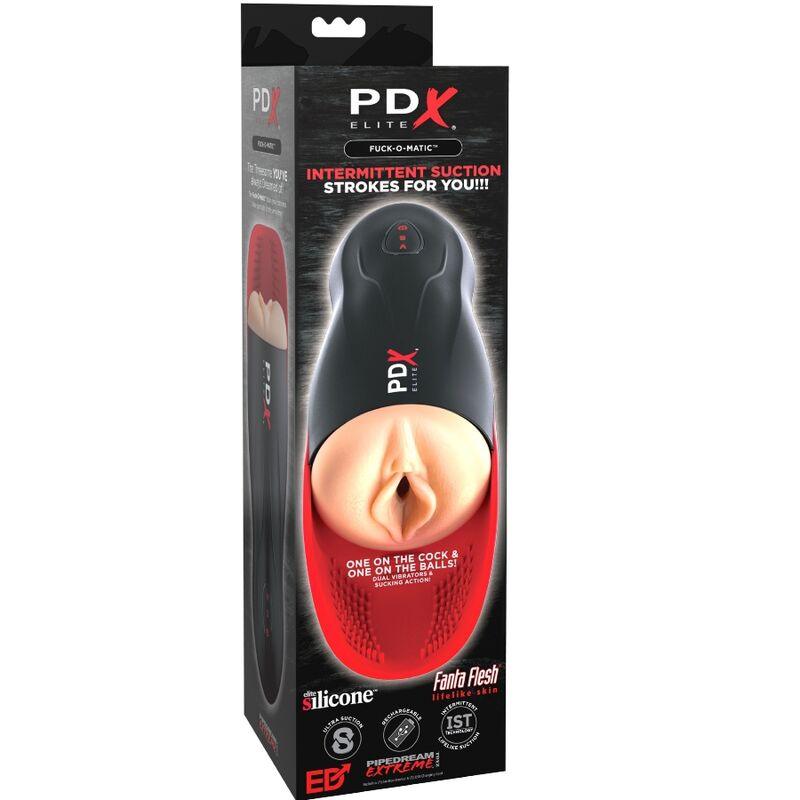 PDX ELITE - MASTURBADOR STROKER FUCK-O-MATIC VAGINA DOBLE VIBRACION PENE & TESTICULOS - Sensuana.es