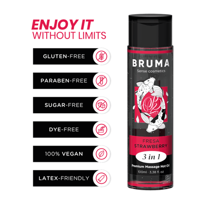 BRUMA - ACEITE DE MASAJE PREMIUM EFECTO CALOR SABOR FRESA 3 EN 1 - 100 ML - Sensuana.es