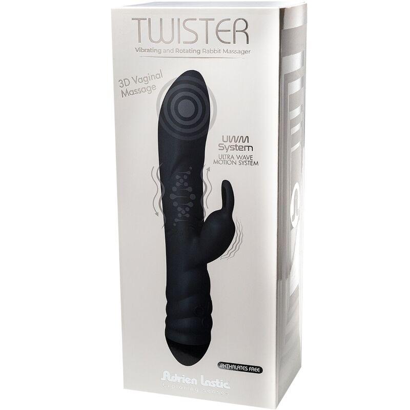 ADRIEN LASTIC - TWISTER MASAJEADOR VIBRADOR Y ROTADOR RABBIT NEGRO - Sensuana.es