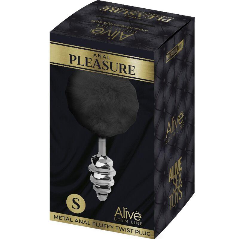 ALIVE - ANAL PLEASURE PLUG ESPIRAL METAL POMPON NEGRO TALLA S - Sensuana.es