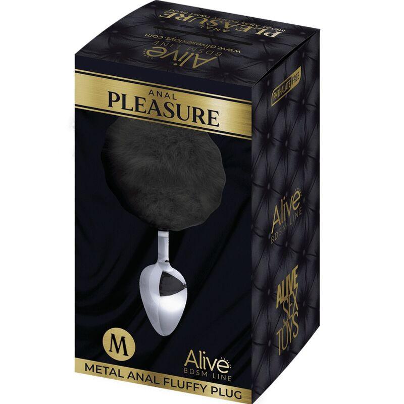 ALIVE - ANAL PLEASURE PLUG LISO METAL POMPON NEGRO TALLA M - Sensuana.es