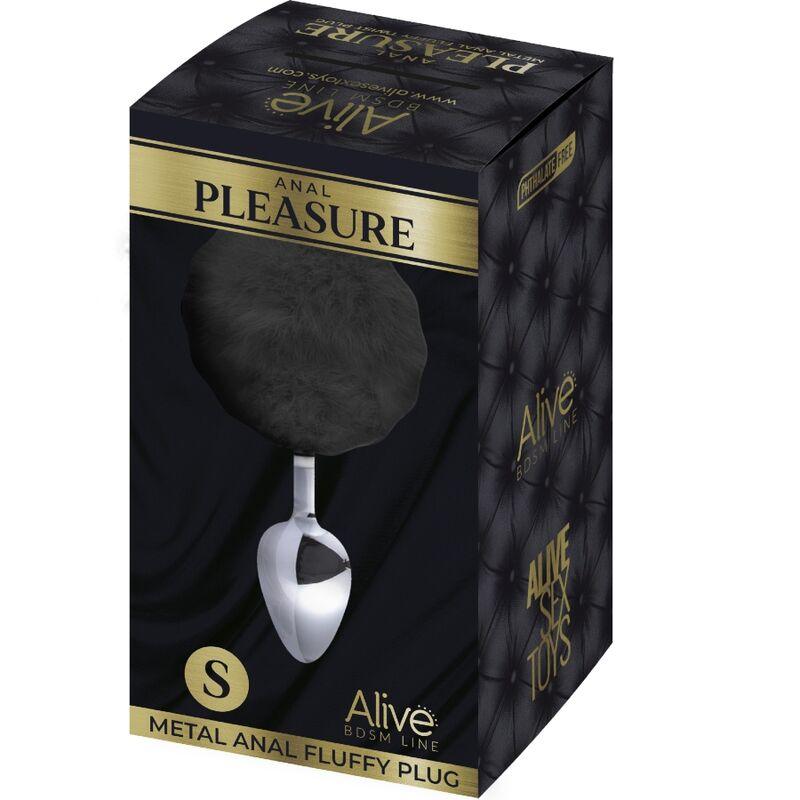 ALIVE - ANAL PLEASURE PLUG LISO METAL POMPON NEGRO TALLA S - Sensuana.es