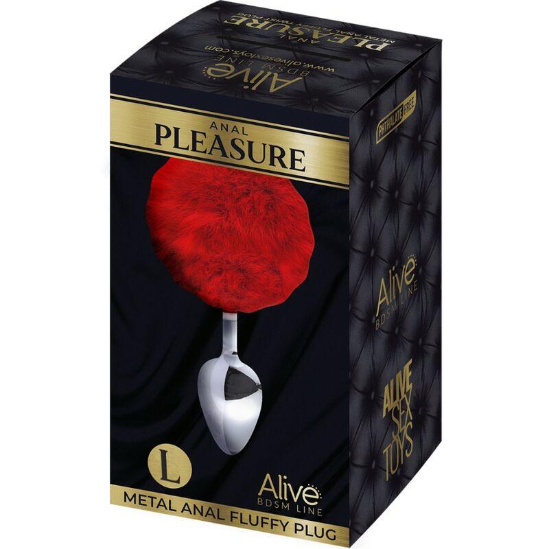 ALIVE - ANAL PLEASURE PLUG LISO METAL POMPON ROJO TALLA L - Sensuana.es