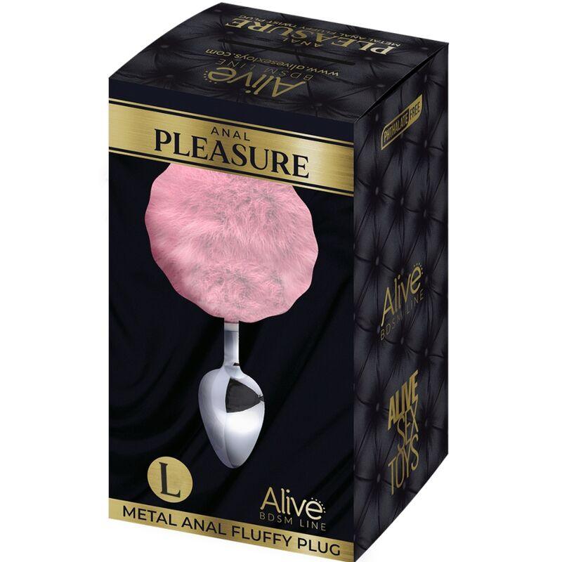 ALIVE - ANAL PLEASURE PLUG LISO METAL POMPON ROSA TALLA L - Sensuana.es