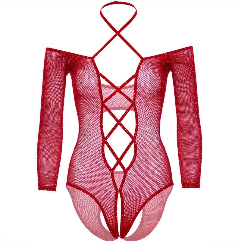 LEG AVENUE - BODY CROTCHLESS CON BRILLO ROJO - Sensuana.es