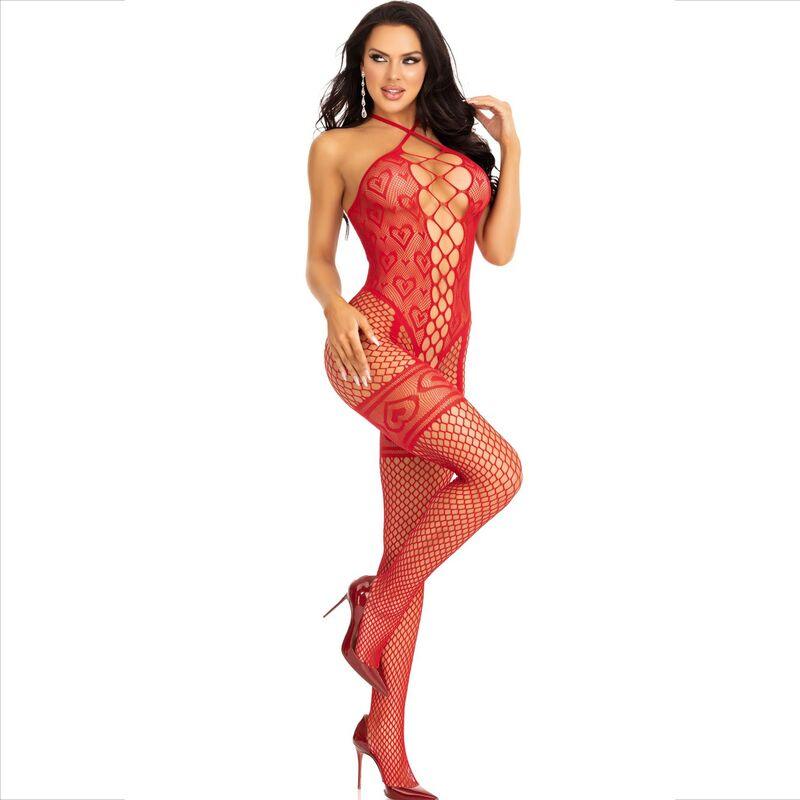 LEG AVENUE - BODYSTOCKING CUELLO HALTER RED CORAZONES ROJO - Sensuana.es